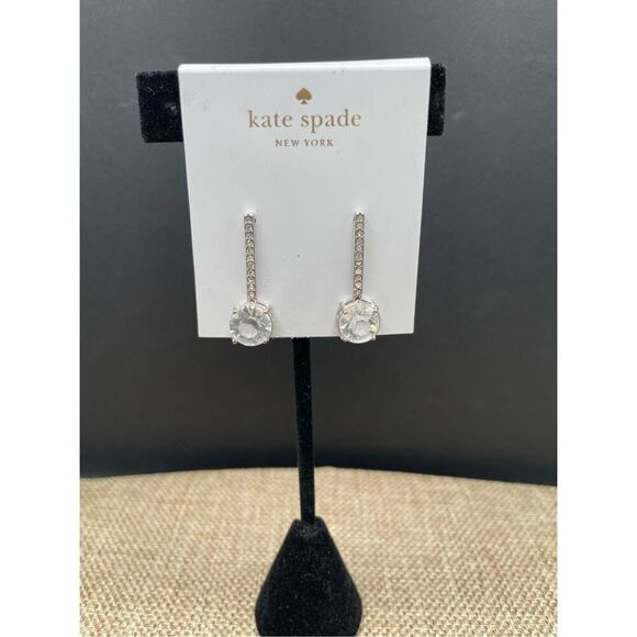 kate spade Clink of Ice Linear Earrings Silver/ Clear Drop NWT Formal Wedding - Picture 1 of 8
